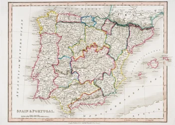 Kort over Spanien og Portugal, fra 