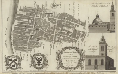 Kort over Walbrook Ward og Dowgate Ward, London