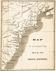 Kort til illustration af den amerikanske uafhængighedskrig, fra „The National and Domestic History of England“ af William Hickman Smith Aubrey (1858-1916), udgivet i London, ca. 1890