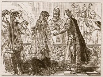 Ægteskab mellem Henry I og Matilda, illustration fra Cassells Illustrated History of England (sepia foto)