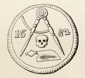Frimurersegl for tømrerne i Maastricht, dateret 1682, fra „The History of Freemasonry, bind II“, udgivet af Thomas C. Jack, London, 1883