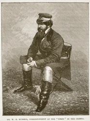 W H Russell, Times Correspondent in the Crimea, illustration fra Cassells Illustrated History of England (sepia foto)