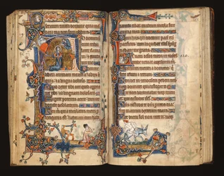 Ms 1-2005, ff.182v-183r: David beder, historisk initial fra Macclesfield Psalter, Use of Sarum, East Anglia, ca. 1330