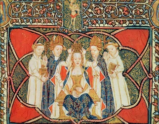 Ms. 197, fol. 19v: Kroningen af en dronning, fra Liber Regalis