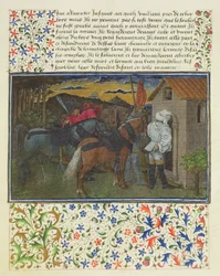 Fru 2597 Hjerte, begær og generøsitet sent på aftenen foran Eremittercellen, faksimileudgave af Livre du Coeur dAmours Espris af Rene dAnjou