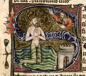 Ms 26 f.34r. Salme 68, David drukner, fra Ramsey Abbey Psalter, ca. 1380