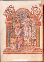 Ms 274 (Y-6) fol.36v Magi på besøg hos kong Herodes, fra Robert af Jumieges Missal, c.1016
