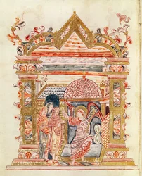 Ms 274 (Y-6) fol.72v De hellige kvinder ved graven, fra Missalet af Robert af Jumieges, c.1016