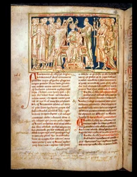 Ms 6712 (A.6.89) fol.115v Edward the Confessor (1004-66) miniature fra Flores Historiarum, af Matthew Paris, 1250-52