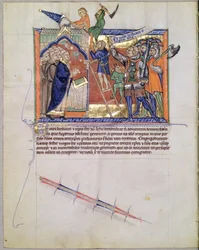 Ms L.A. 139-Lisboa fol.66 The Divine Warrior leder en hær mod dem, der angriber de troende, fra Gulbenkian Apocalypse, ca. 1265-70