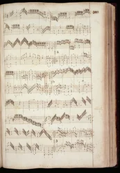 Mu Ms 168, s.301: Side fra Fitzwilliam Virginal og antologi af keyboardmusik fra det 16. og det tidlige 17. århundrede (blæk på papir)
