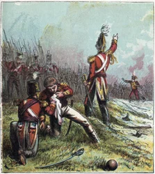 Napoleonskrig: Slaget ved Coruña (La Coruña) i Spanien den 16/01/1809: det satte den franske hær op mod den engelske hær og medførte den britiske kommandør Sir John Moores død (1761-1809). „Sir John Moores død“