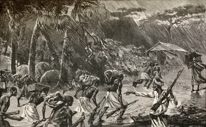 Indfødte bærere i Sir Henry Morton Stanleys Emin Pasha-hjælpeekspedition i Afrika 1886 til 1889