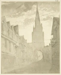 Nordlig udsigt over St Mary Redcliffe Church fra Redcliffe Street (blyant og akvarel på papir)