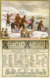 På vej til Nordpolen, foran og bag på et salgsfremmende kort til Huntley & Palmers Biscuits, produceret til det franske marked, 1890