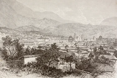 Overordnet udsigt over Bogota, Colombia (litho)