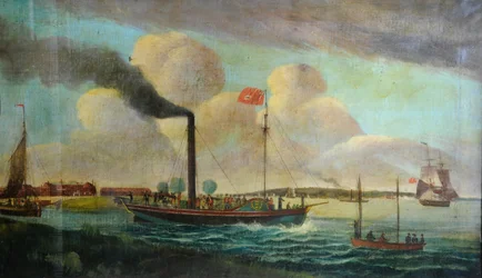 P.S. Royal Charter ved vandet i Barton, ca. 1850 (olie på lærred)