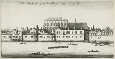 Palace of Whitehall fra Themsen, Westminster, London, Storbritannien (radering)