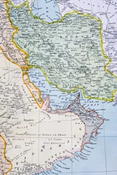 Delvist kort over Mellemøsten med Det Røde Hav, Den Persiske Golf og Afrikas Horn i 1890