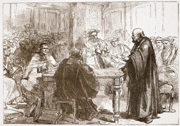 Pastor Olaf ved konferencen i Upsala, illustration fra The History of Protestantism af James Aitken Wylie (1808-1890), pub. 1878