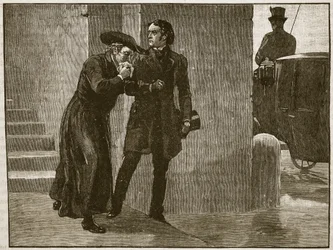 Pius IX forlader Vatikanet i forklædning, 1848, illustration fra Cassells Illustrated History of England (sepiafoto)