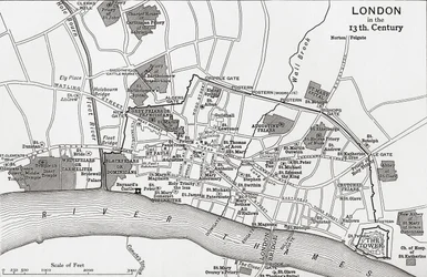 Plan over London i det 13. århundrede, fra «A Short History of the English People» af J. R. Green, udgivet 1893