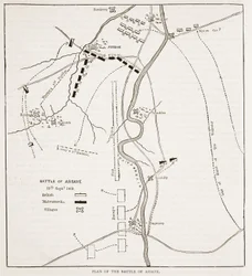 Plan for slaget ved Assaye, illustration fra Cassells Illustrated History of India af James Grant, pub. 1879