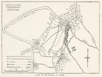 Plan for slaget ved Dubba (Hyderabad) 24. marts 1843, illustration fra Cassells Illustrated History of England