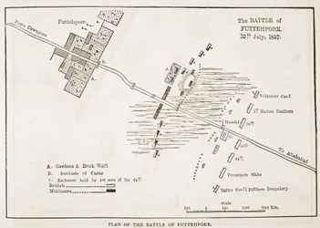 Plan for slaget ved Futtehpore, 12. juli 1857, fra Cassells Illustrated History of England