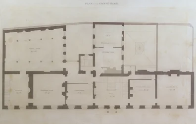 Tegninger af stueetagen på Albemarle Street 21 efter de indledende ændringer af huset efter dets erhvervelse af Royal Institution, ca. 1800 (blyant og wc på papir)