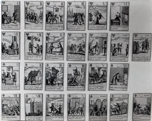 Spillekort, der skildrer episoder fra den glorværdige revolution 1688-89, ca. 1689