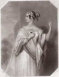 Porcias hustru til Brutus (Portia Wife of Brutus) (Jules Cesar - Julius Cæsars tragedie) i - "" Galerie des femmes de Shakespeare, samling af 45 seriøse portrætter af de tidlige London-kunstnere, beriget med kritiske og litterære meddelelser" ”” cir