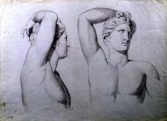 Portrætbuster af nøgenbilleder, ca. 1780 (kridt på papir)