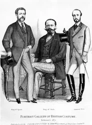 Portrait Gallery of British Costume, der præsenterer kongerne af Spanien og Italien og General Prim, udgivet med Tailor and Cutter, 1871