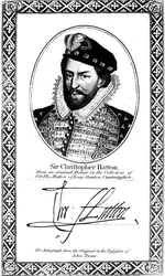 Portræt og signatur af Sir Christopher Hatton (1540-91)