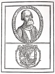 Portræt af Hernan Cortes (1485-1547) og hans arme, fra 