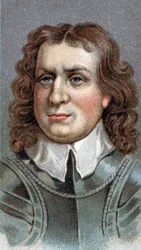 Portræt af Oliver Cromwell (1599-1658). Engelsk militær og politiker - Olivier (Oliver) Cromwell (1599-1658) - Fra serien "" Leaders of Men"" - Chromolithography - English School, 20. århundrede -