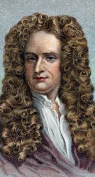 Portræt af Sir Isaac Newton 1642-1727, engelsk fysiker og matematiker - Fra serien "" Leaders of Men" - Chromolithography - English School, 20. århundrede -