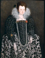 Portræt af en kvinde, traditionelt identificeret som Mary Clopton (født Waldegrave) fra Kentwell Hall, Suffolk, ca. 1600