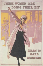 Plakat, der forestiller kvinder, der laver ammunition (farve litho)