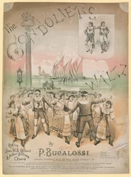 Plakat til The Gondoliers Waltz af P Bucalossi i luften af W S Gilbert og Arthur Sullivans opera