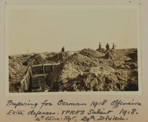 Forberedelse til tysk 1918-offensiv, ekstra forsvar, YPRES Salient 1918, 4. Worc: Rgt. 29. Division (s/h foto)