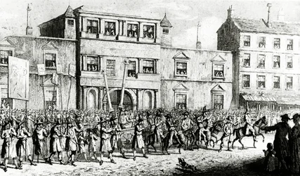 Optog fra 1741 i London, der håner frimurere, 1843