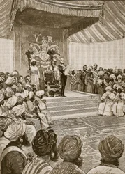 Proklamation af dronningen som kejserinde af Indien i 1877, illustration fra Cassells Illustrated History of England (sepia foto)