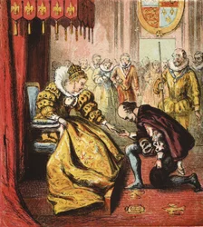 Dronning Elizabeth I og Shakespeare, pub. 1890 (farvestik)