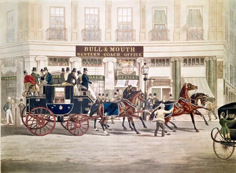 Regent "s Circus, Beaufort Coach Starting from the Bull and Mouth, by Shayer and Huntdani