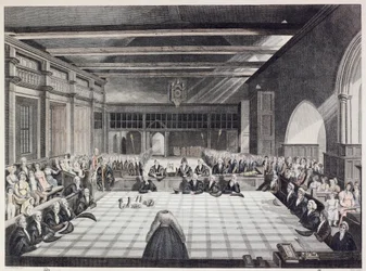 Repræsentation af præsentationsceremonien for sherifferne i London (farvet indgravering)