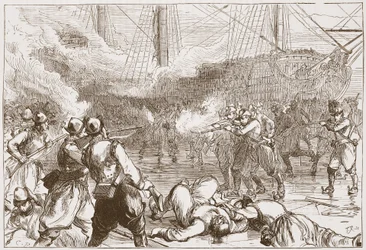 Repulse of the Spanish Soldiers at Amsterdam, illustration fra The History of Protestantism af James Aitken Wylie (1808-1890), pub. 1878