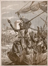 Richard lander ved Jaffa, illustration fra Cassells Illustrated History of England (sepia foto)