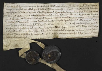 Robert Tybetot: Forpligtelse til at tjene i Det Hellige Land: 1270. Paen de Chaworth: Forpligtelse til at tjene i Det Hellige Land: 1270 (blæk på pergament)